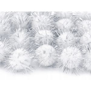 Pompony brokatowe PartyDeco 2cm Srebrne, 20szt
